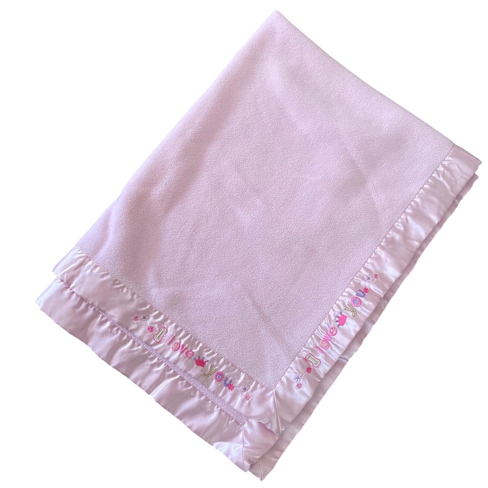 Carter's Child Of Mine Pink Blanket "Iā love you" Embroidered Edge Satin Border